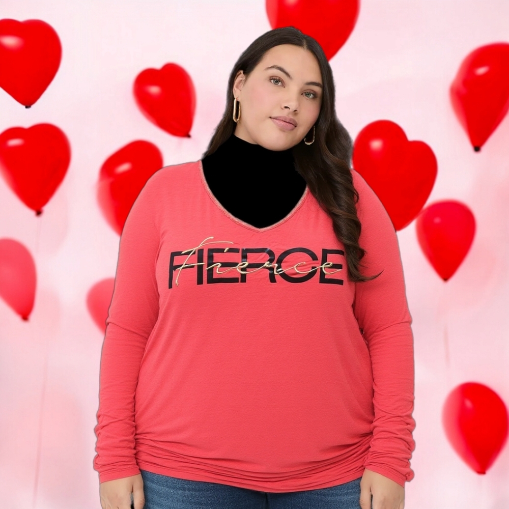 LIVI ACTIVE  by Lane Bryant size 26/28 Red Long Sleeve 'Fierce' T-shirt